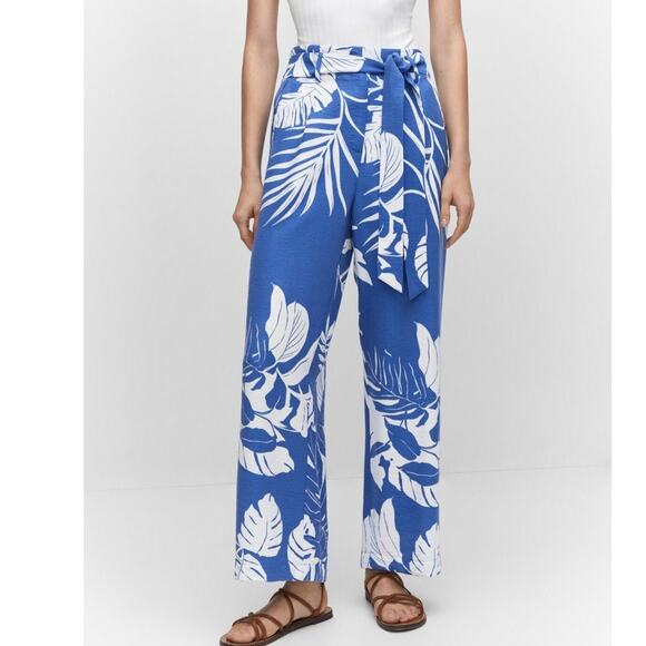 MANGO Tropical Print Flowy Wide Leg Trousers Blue and White Size XS - Picture 11 of 14